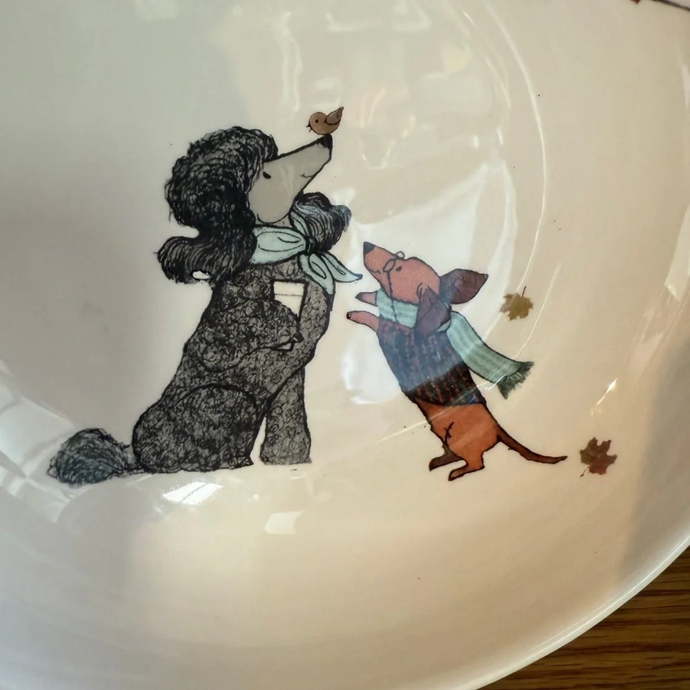 Dogs Dogs Dogs Pier 1 Imports Ironstone Ceramic Bowl Poodle Winer Dog Bull dog
